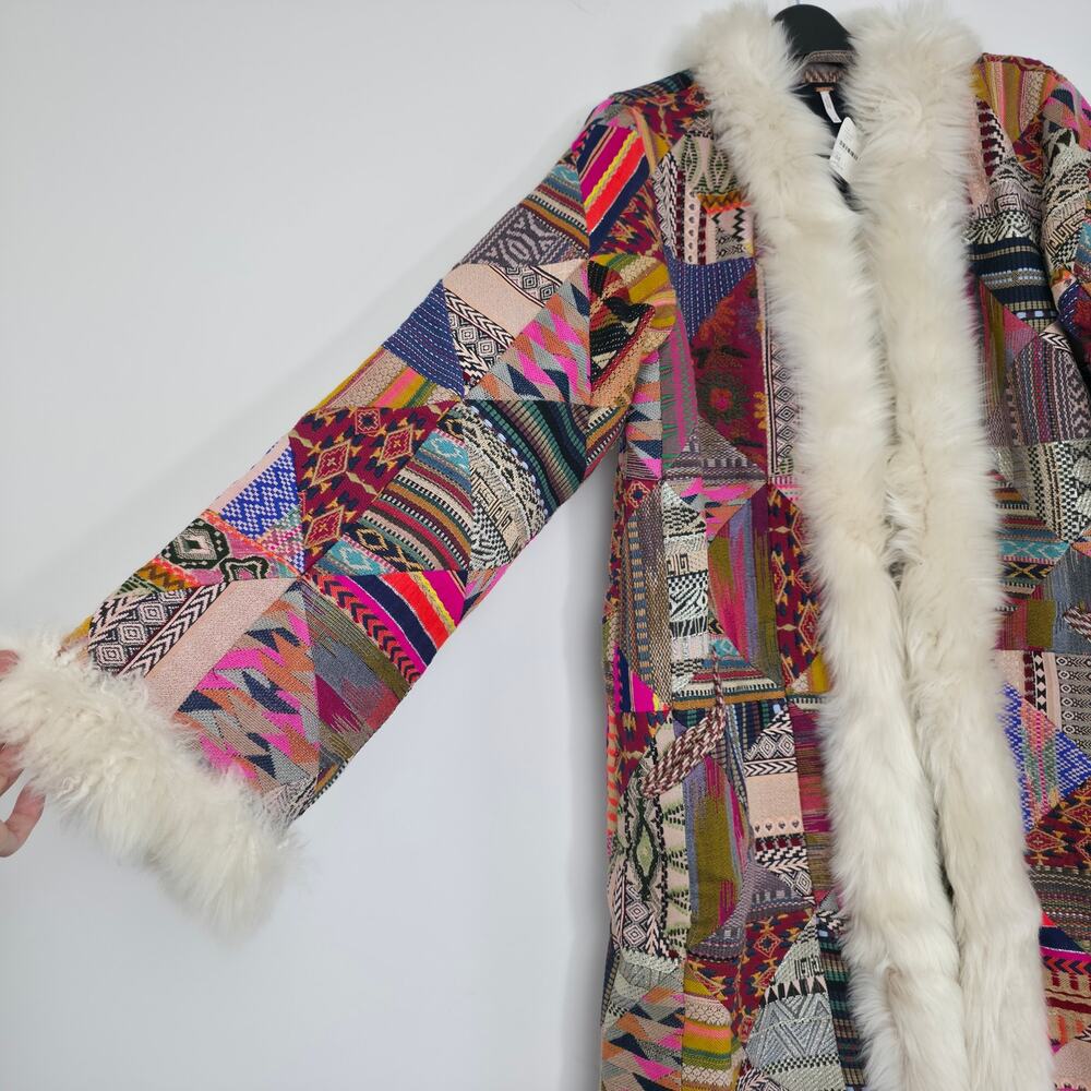 Free People Caravan Patchwork Shearling Trim Coat Sz M NWT - Picture 5 of 11